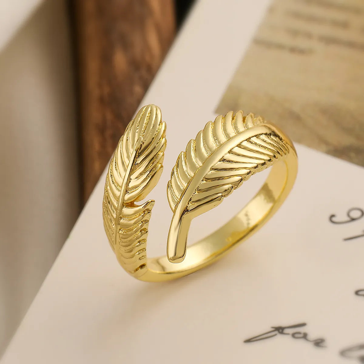 silver rings for women-Copper 18K Gold Plated Vintage Style Commute Feather Open Rings