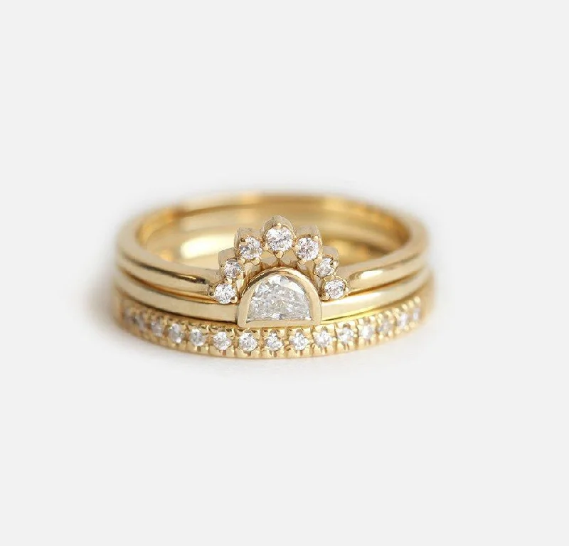 halo wedding rings for women-Sunset diamond ring set