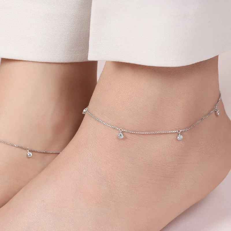 boho anklet for women-Zavya Drop Rhodium plated 925 Sterling Silver Anklet