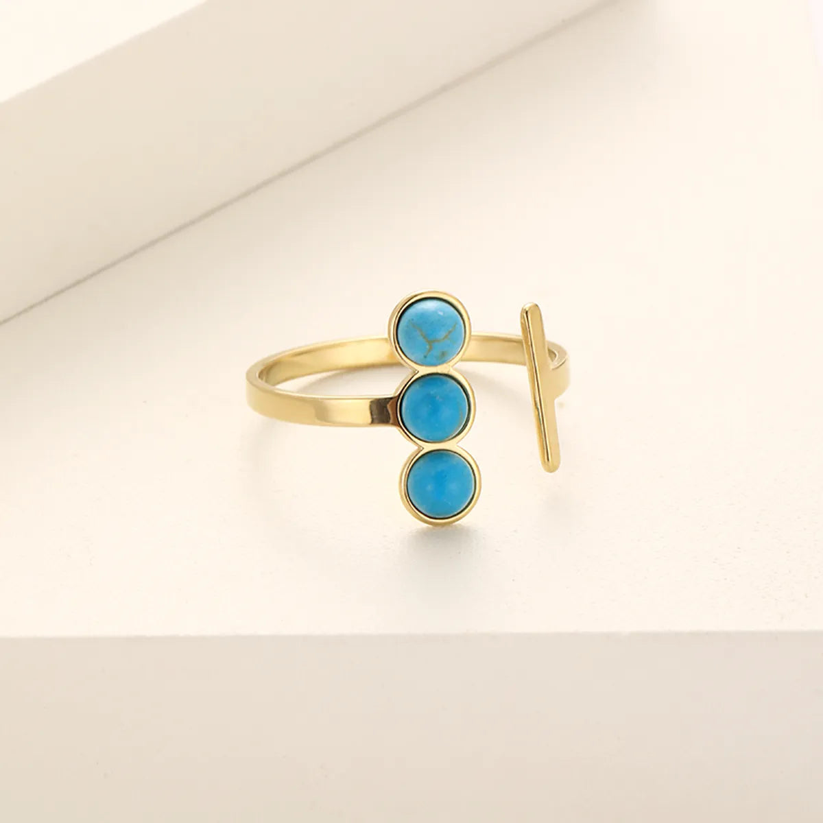 large gemstone rings for women-Simple Style Geometric Stainless Steel Inlay Turquoise Open Rings