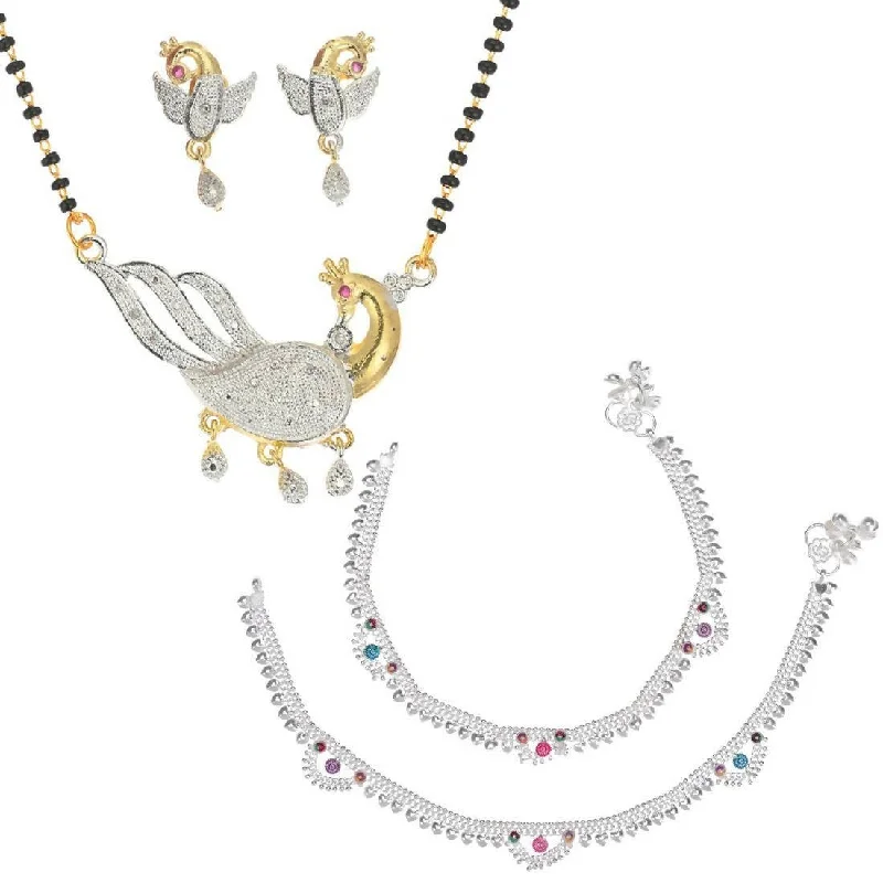 starfish anklet for women-AanyaCentric Gold-plated Mangalsutra Pendant Earring Set & Silver Plated Anklet