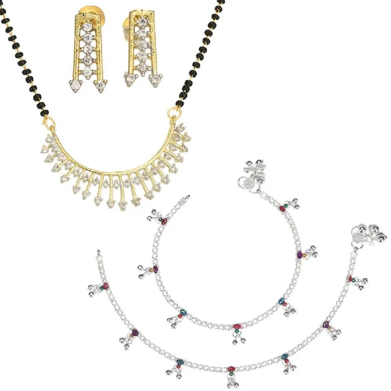 heart anklet for women-AanyaCentric Gold-plated Mangalsutra Pendant Earring Set & Silver Plated Anklet