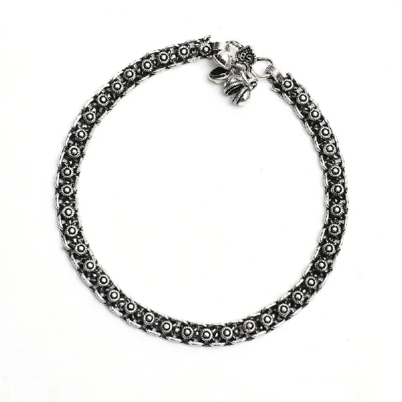 dainty anklet for women-Mominos Fashion Kamal Johar Oxidised Silver Regular Anklets