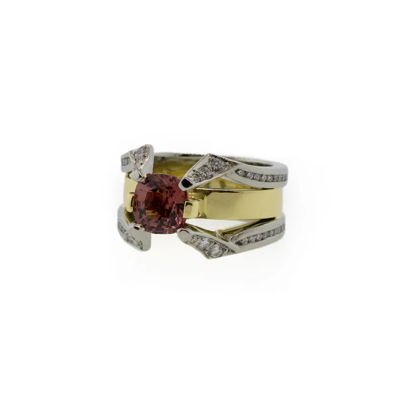 halo diamond engagement rings for women-Two-Tone Gold Pink Tourmaline & Diamond Ring