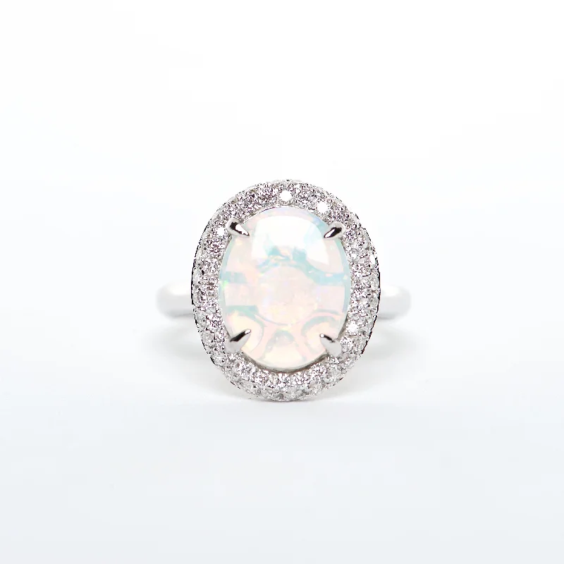 white gold engagement rings for women-The Cora - 18K Australian Opal and Diamond ring