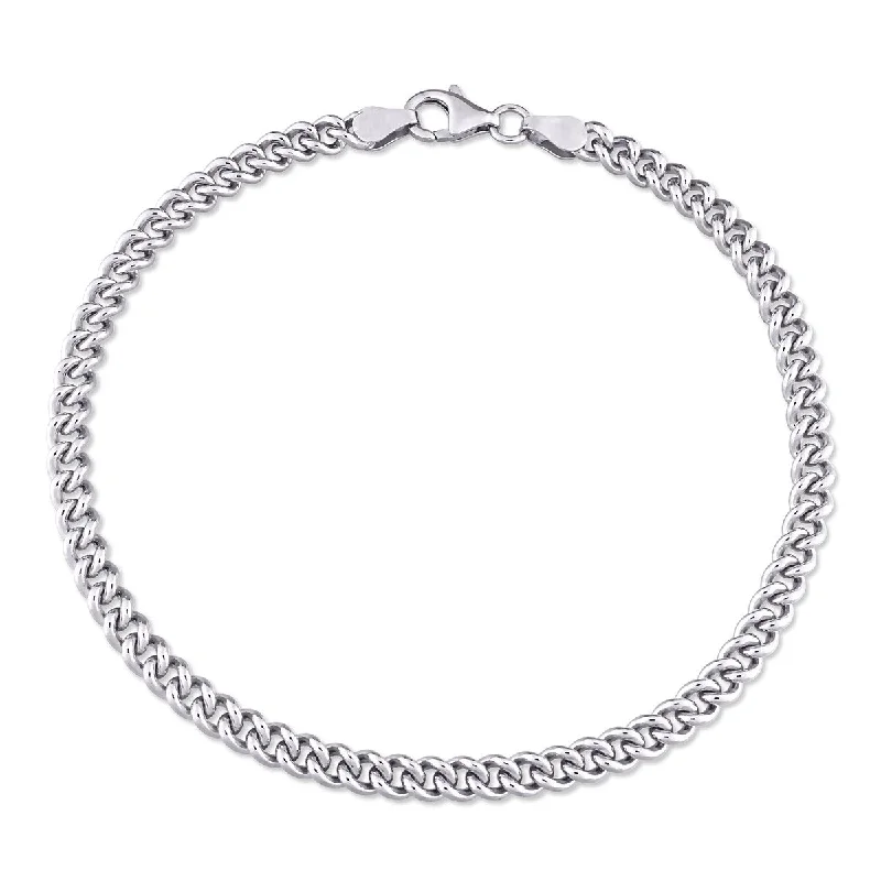 gold diamond anklet for women-Miadora 4.4mm Curb Link Chain Anklet in Sterling Silver 9 in