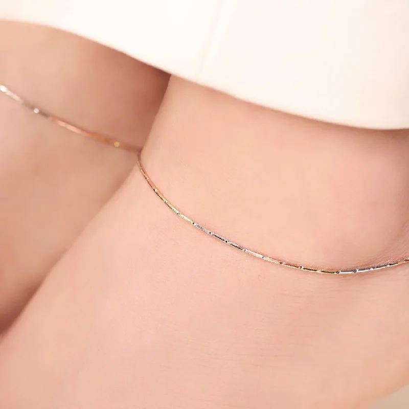 anklet with beads for women-Adorable Triple Tone 925 Sterling Silver Anklet