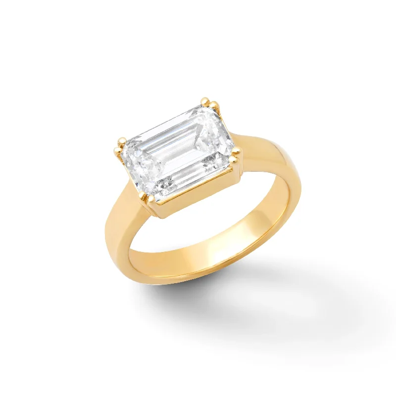 antique-style engagement rings for women-14K & 18K Gold Emerald Cut East West Diamond Ring