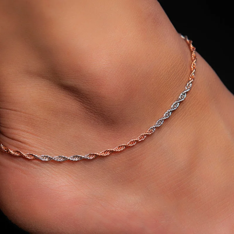 infinity anklet for women-Dual Tone Helix 925 Sterling Silver Anklet