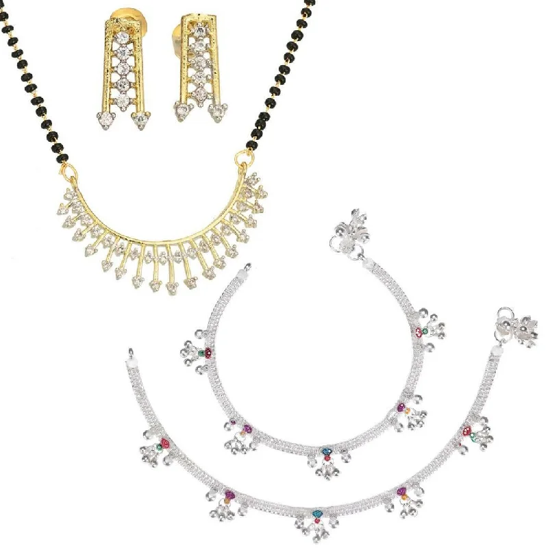 charm anklet for women-AanyaCentric Gold-plated Mangalsutra Pendant Earring Set & Silver Plated Anklet