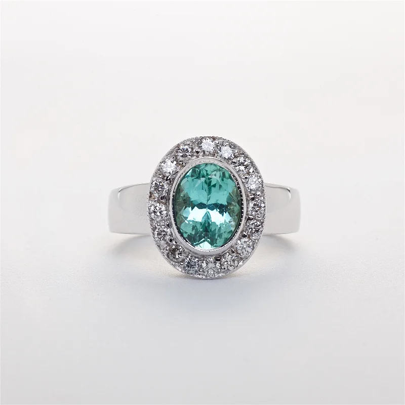 pear-shaped engagement rings for women-The Ariana - Gia Certified Green Tourmaline and Diamond Ring