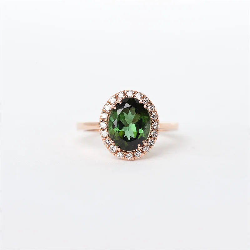 wedding rings and engagement rings for women-The Nora - 14K Green Tourmaline and Diamond Ring