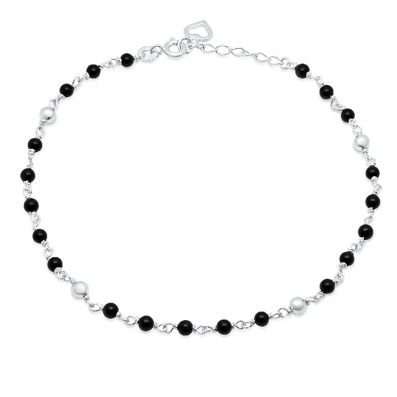 gold-plated anklet for women-Sterling Silver Black Onyx Anklet by Roberto Martinez