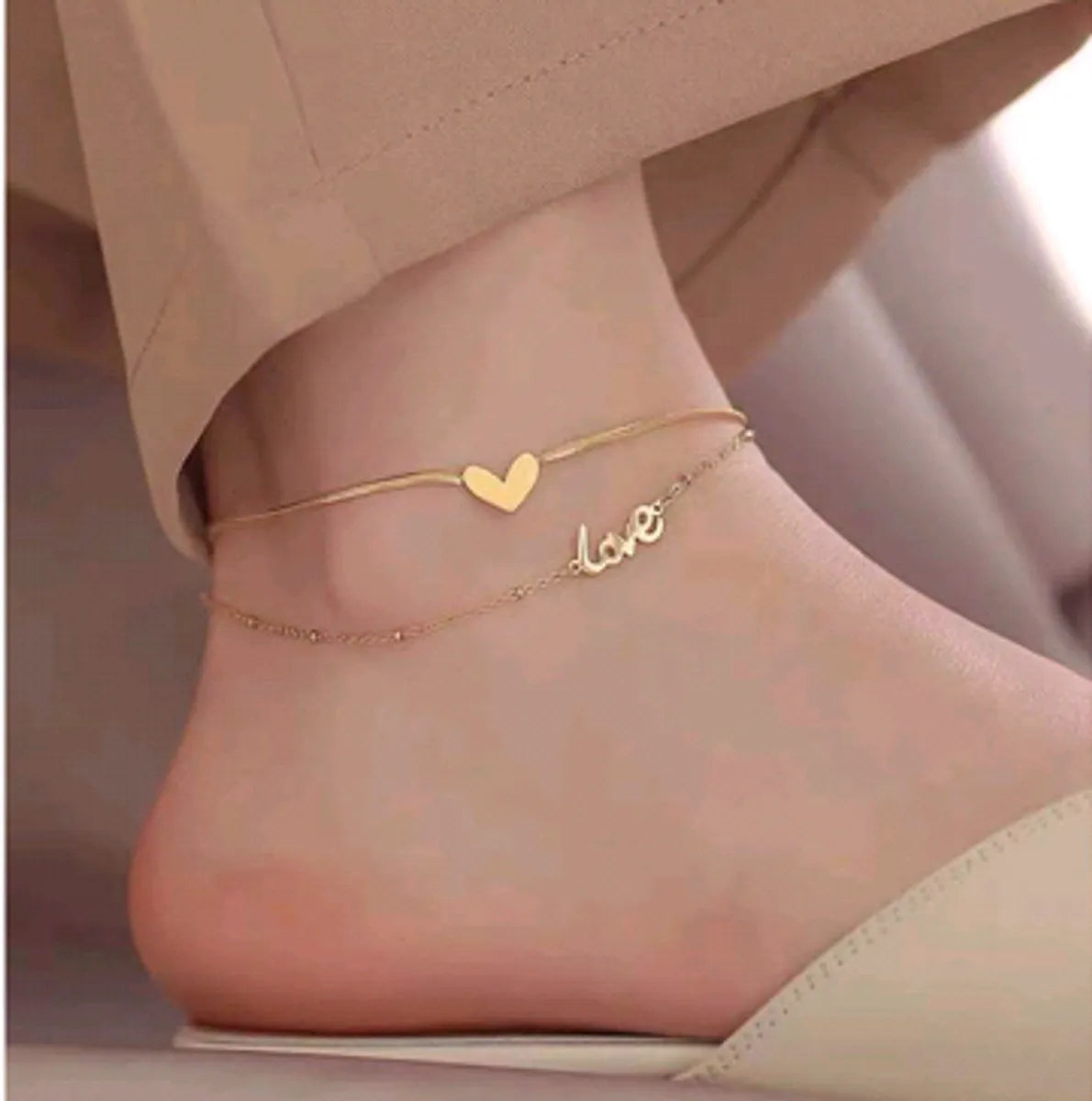 anklet with crystals for women-Fashion Letter Titanium Steel Double Layer Women'S Anklet