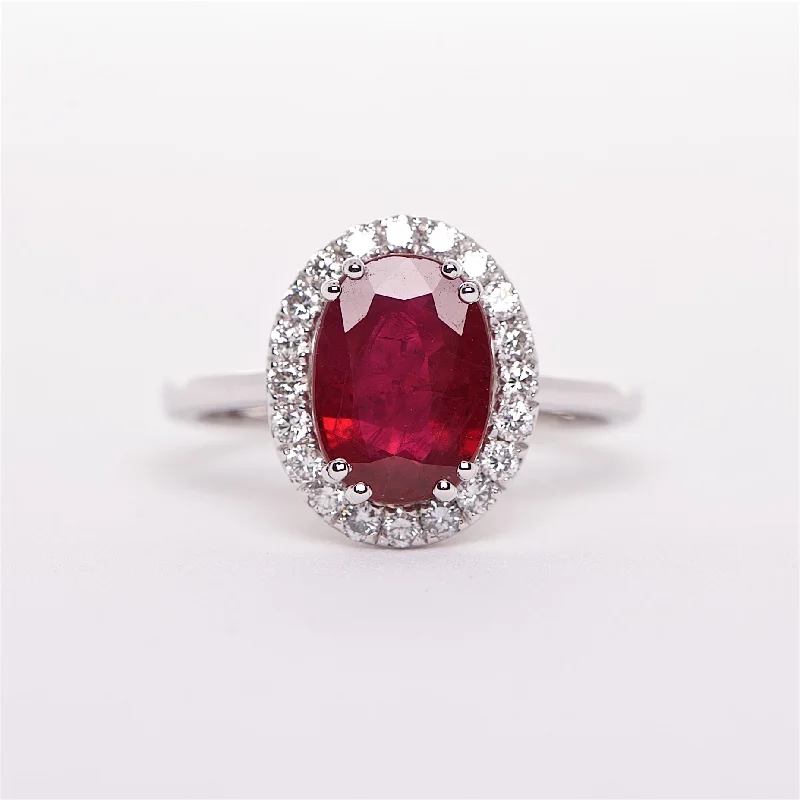 halo diamond engagement rings for women-The Zara - GIA Certified Ruby and Diamond Ring