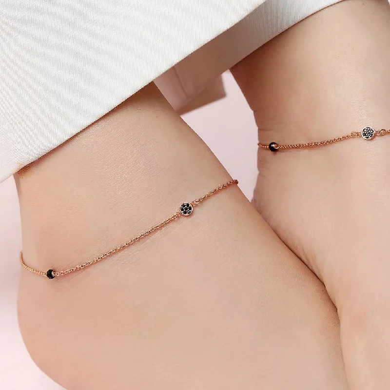 personalized name anklet for women-Enchanting Charm Rose Gold Plated 925 Sterling Silver Adjustable Link Chain Anklet