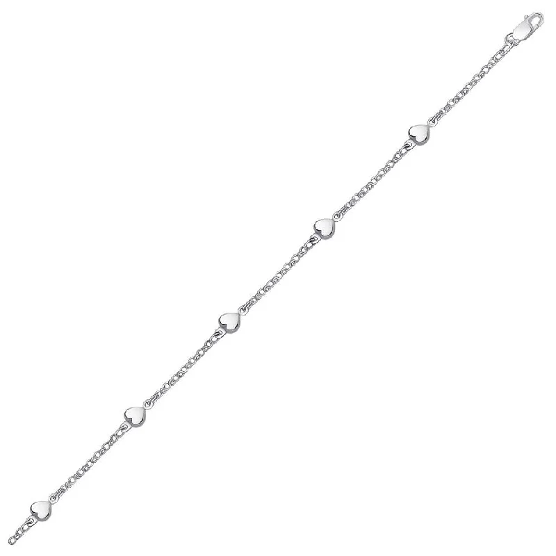 anklet with crystals for women-14k White Gold Anklet with Puffed Heart Design