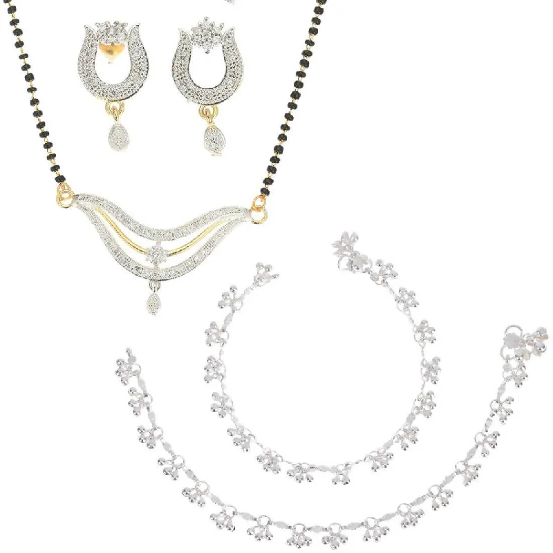 anklet with a cross for women-AanyaCentric Gold-plated Mangalsutra Pendant Earring Set & Silver Plated Anklet