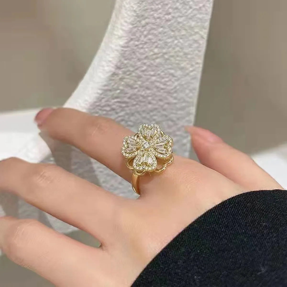 cushion-cut rings for women-Fashion Flower Copper Open Ring Inlay Zircon Copper Rings