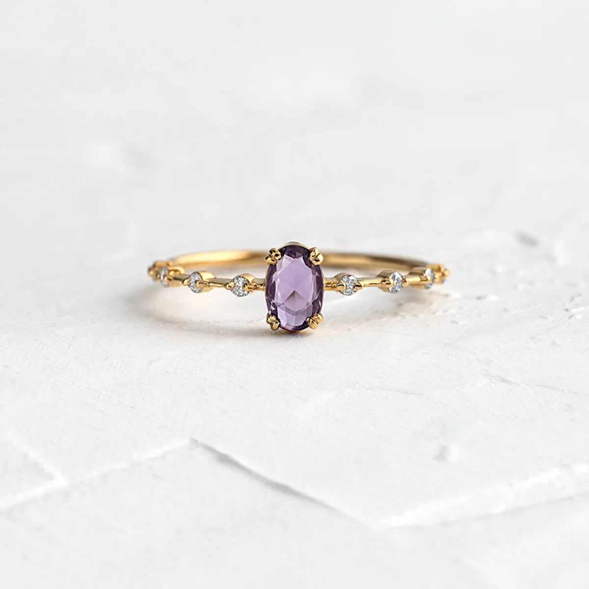 adjustable gold rings for women-Light Luxury 18k Gold Female Ring Geometric Purple Zircon Simple Copper Ring