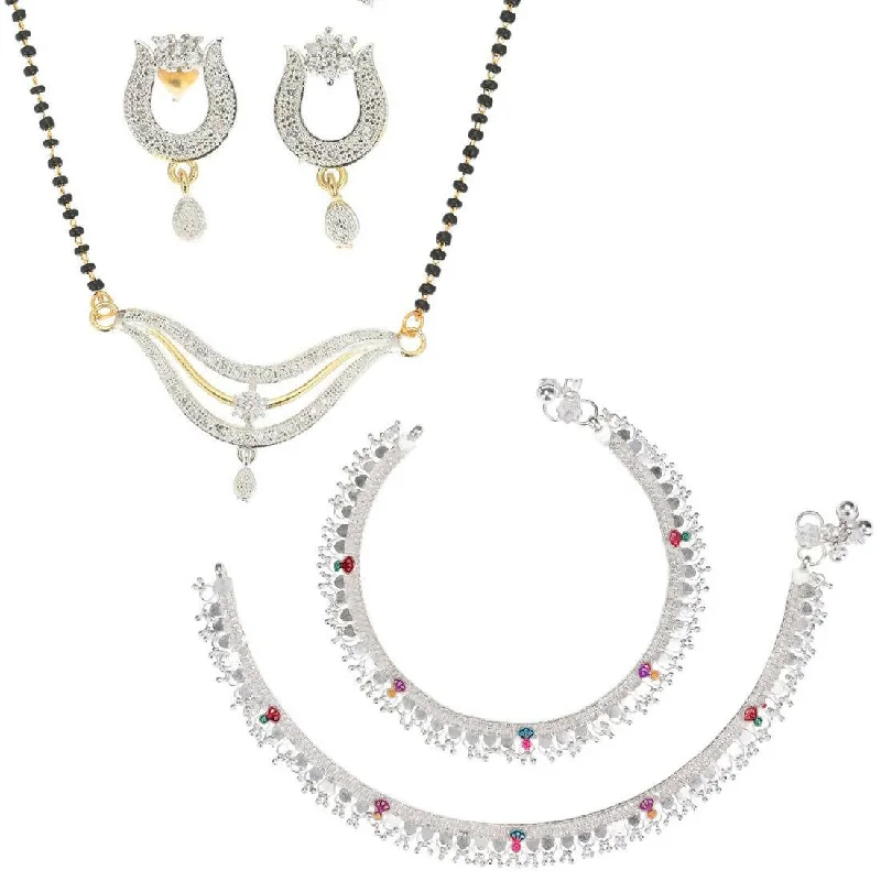 anklet for party wear for women-AanyaCentric Gold-plated Mangalsutra Pendant Earring Set & Silver Plated Anklet