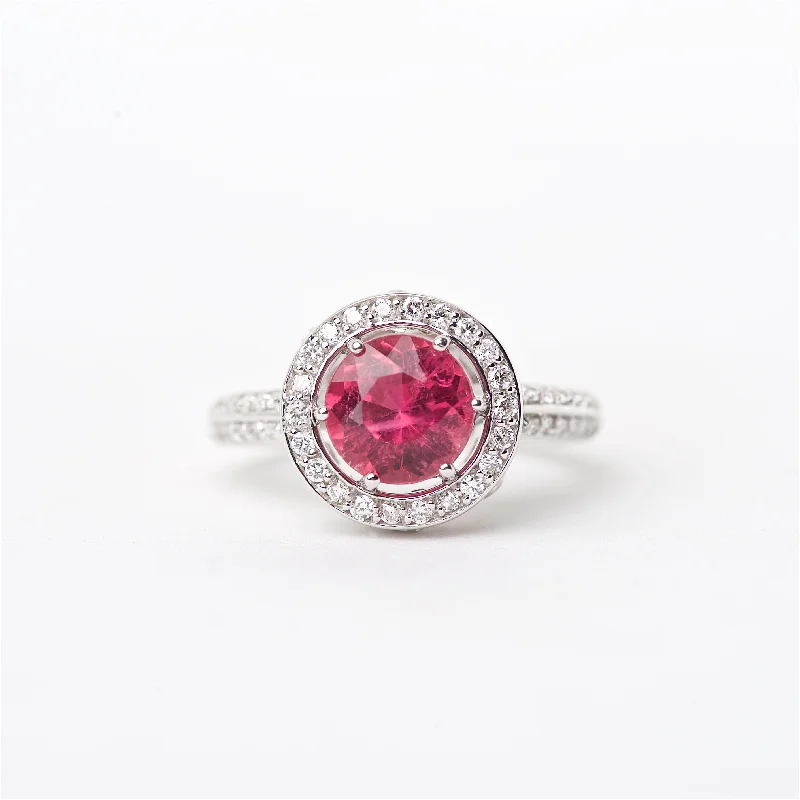 antique-style engagement rings for women-The Razia - 18K Pink Tourmaline and Diamond Ring