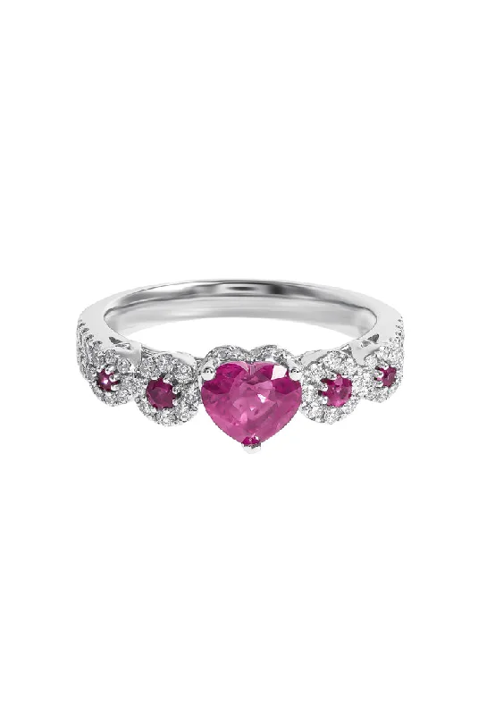 narrow band rings for women-TOMEI Vibrant Ruby Ring, White Gold 750