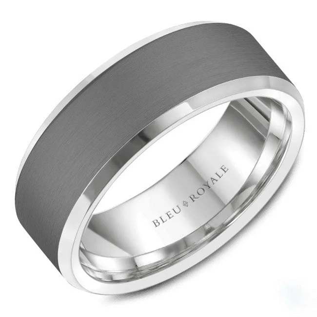 personalized engagement rings for women-14K White Gold Trim With Brushed Grey Tantalum