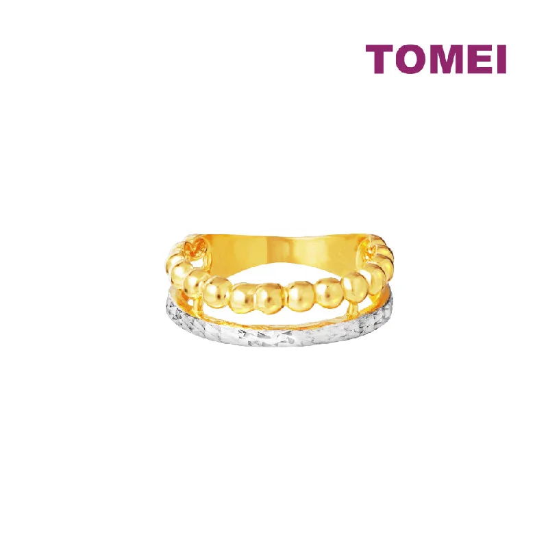 gold signet rings for women-TOMEI Dual-Tone Ring With Beads, Yellow Gold 916