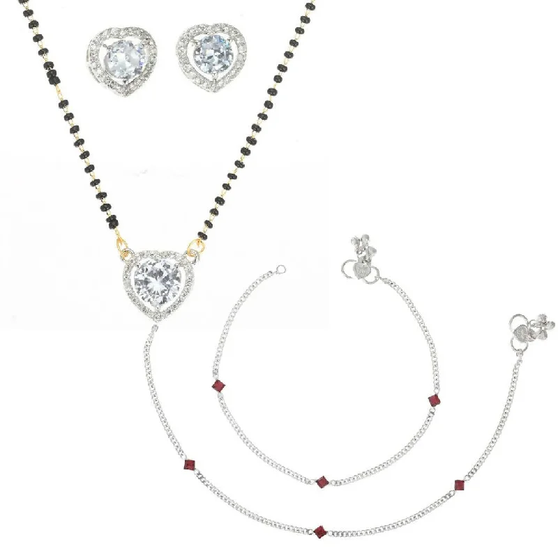 anklet for special occasions for women-AanyaCentric Gold-plated Mangalsutra Pendant Earring Set & Silver Plated Anklet