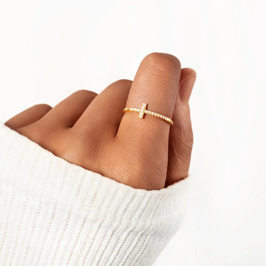 gold signet rings for women-Basic Simple Style Cross Sterling Silver Plating Inlay Zircon Rings