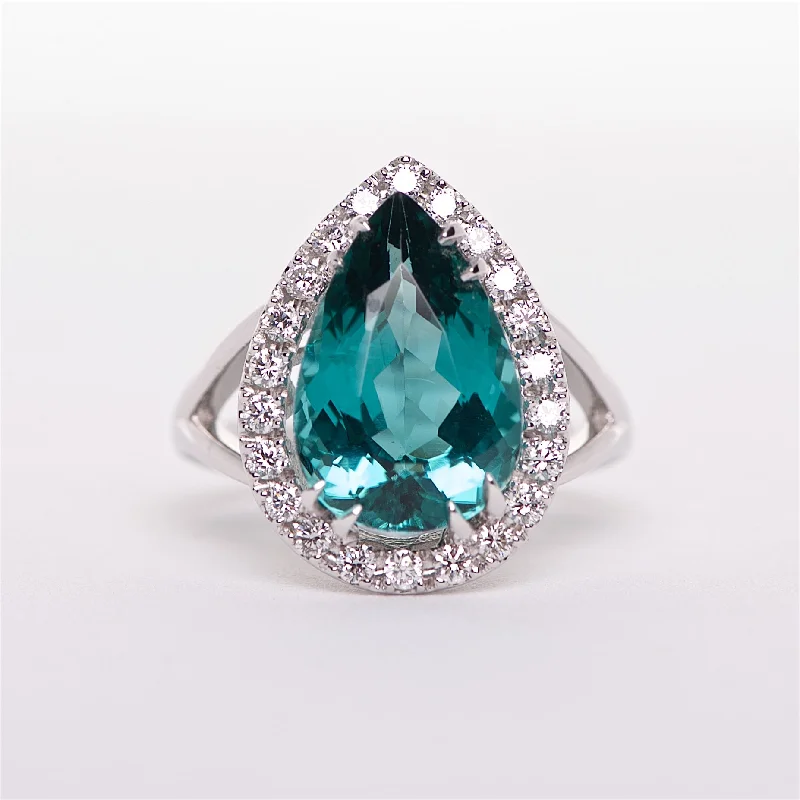 cushion diamond engagement rings for women-The Charlene - GIA Certified Blue-Green Tourmaline and Diamond Ring