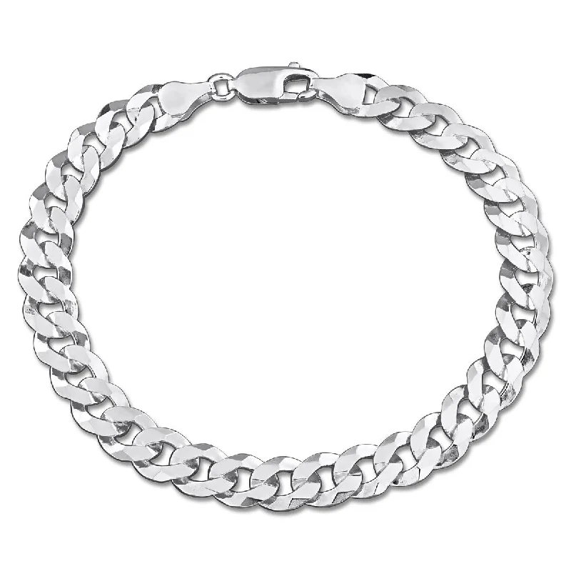 anklet for party wear for women-Miadora 7.5mm Diamond Cut Curb Bevelled Anklet in Sterling Silver-9 in