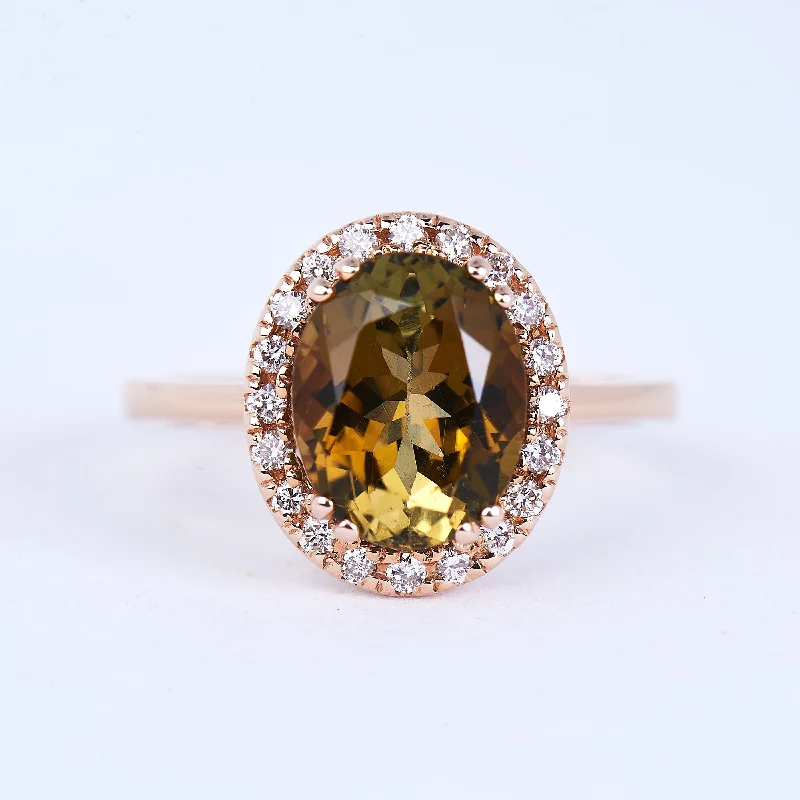 gold halo engagement rings for women-The Stacy - 14K Tourmaline and Diamond Ring