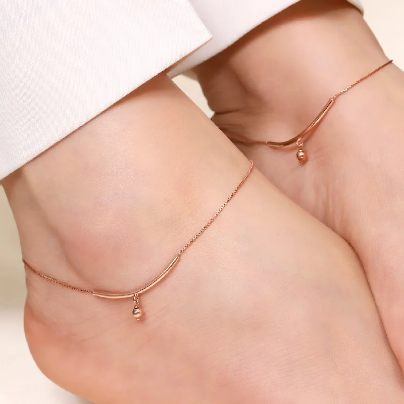 diamond anklet for women-Rose Gold Plated 925 Sterling Silver Drop Chained Anklet