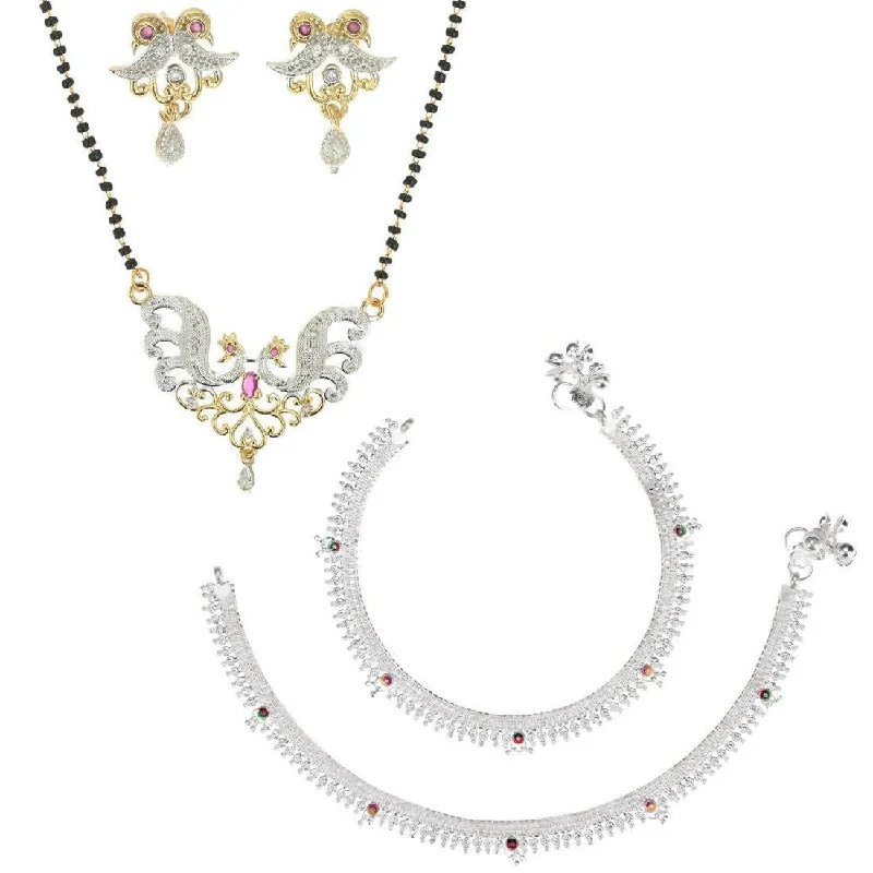 classic silver anklet for women-AanyaCentric Gold-plated Mangalsutra Pendant Earring Set & Silver Plated Anklet