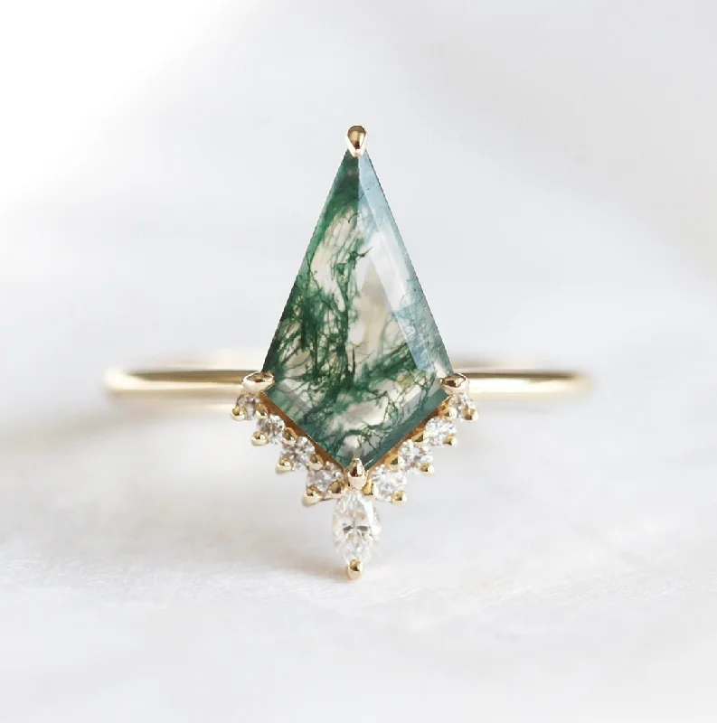 emerald diamond engagement rings for women-Lily Kite Moss Agate and Diamond Ring