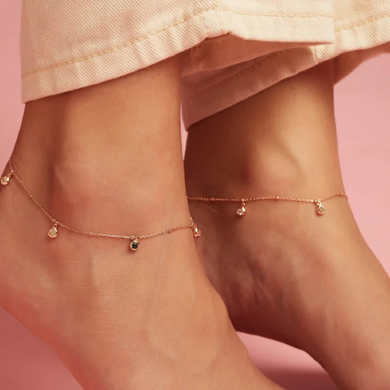 moon anklet for women-Rose Gold Plated 925 Sterling Silver Charm Anklet