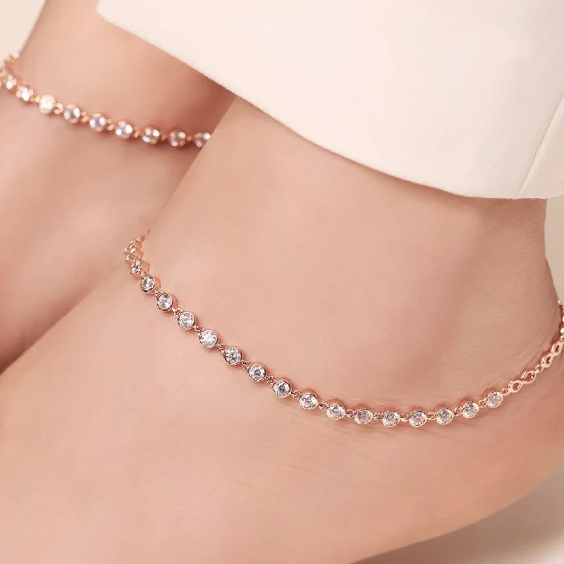 beach anklet for women-Eternal Radiance Rose Gold-Plated 925 Sterling Silver Circle Anklet