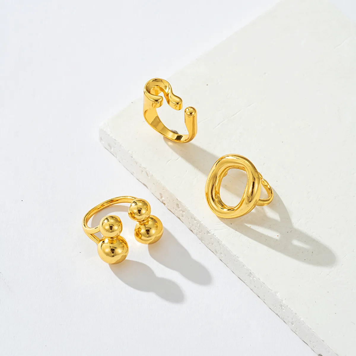 narrow band rings for women-Copper Gold Plated Chinoiserie Pastoral Simple Style Plating Carving U Shape Round Zircon Open Rings