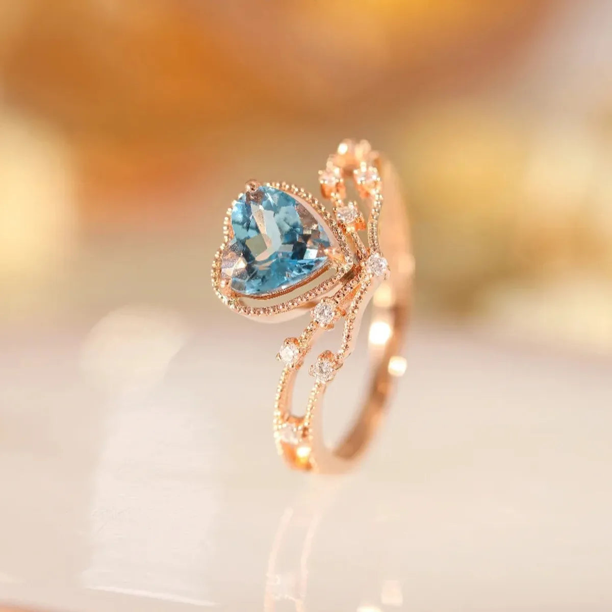 personalized name rings for women-Tik Tok Live Stream Drainage Welfare Colored Gems Open Ring Ins Wind Saint Mary Topaz Blue Love Heart Ring For Women