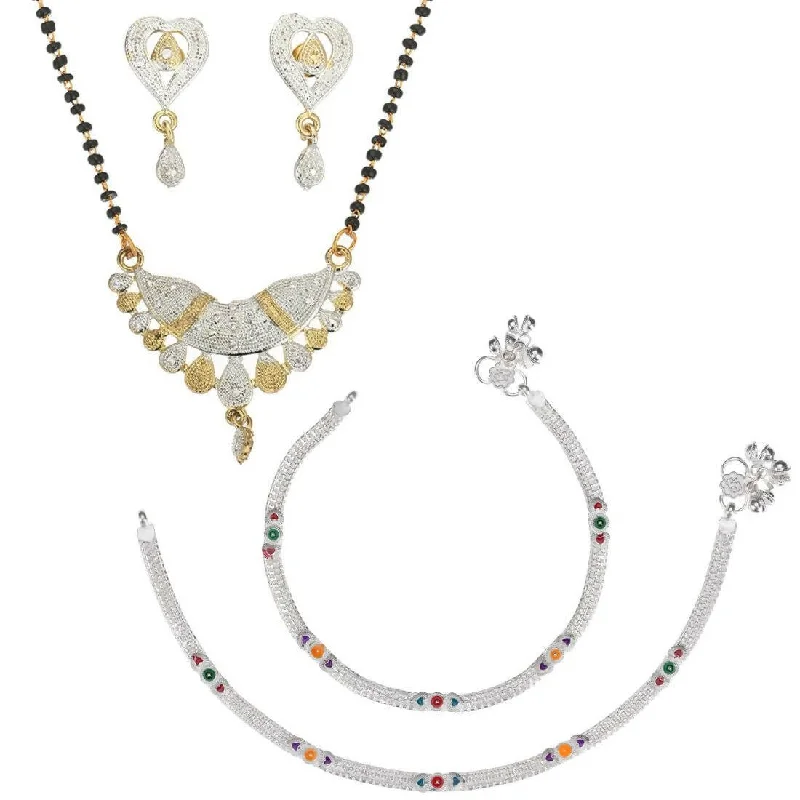 unique anklet for women-AanyaCentric Gold-plated Mangalsutra Pendant Earring Set & Silver Plated Anklet