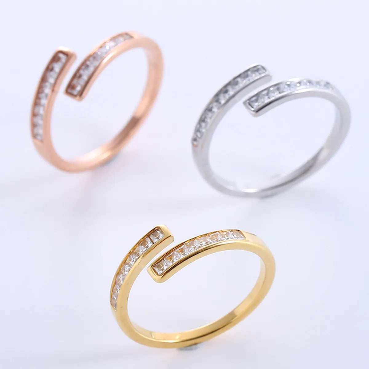 black diamond rings for women-Simple Style Geometric Stainless Steel Plating Inlay Zircon 18k Gold Plated Rose Gold Plated Rings