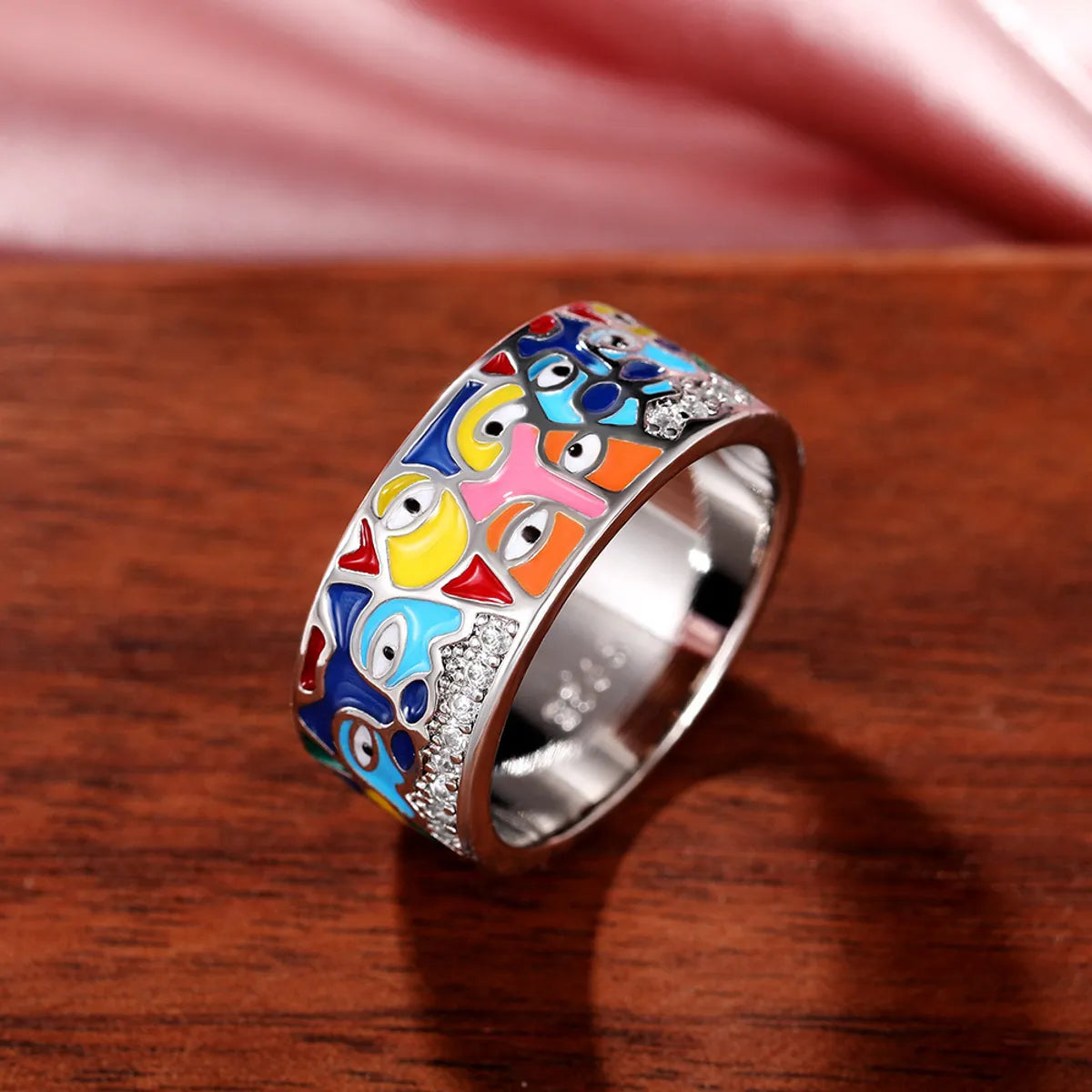 multicolor rings for women-Streetwear Eye Copper Enamel Inlay Zircon Rings