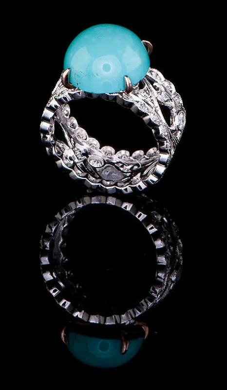 halo wedding rings for women-Turquoise Diamond Ring TR-604