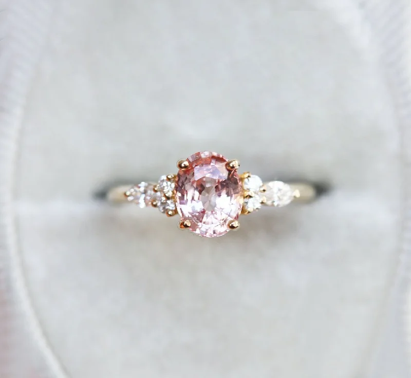 platinum diamond engagement rings for women-Evelyn Peach Sapphire Diamond Ring