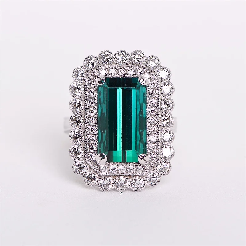 cubic zirconia engagement rings for women-The Ivy - GIA Certified Green Tourmaline and Diamond Ring