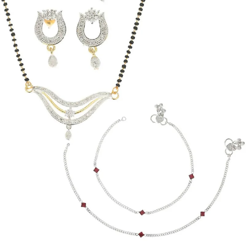 delicate anklet for women-AanyaCentric Gold-plated Mangalsutra Pendant Earring Set & Silver Plated Anklet