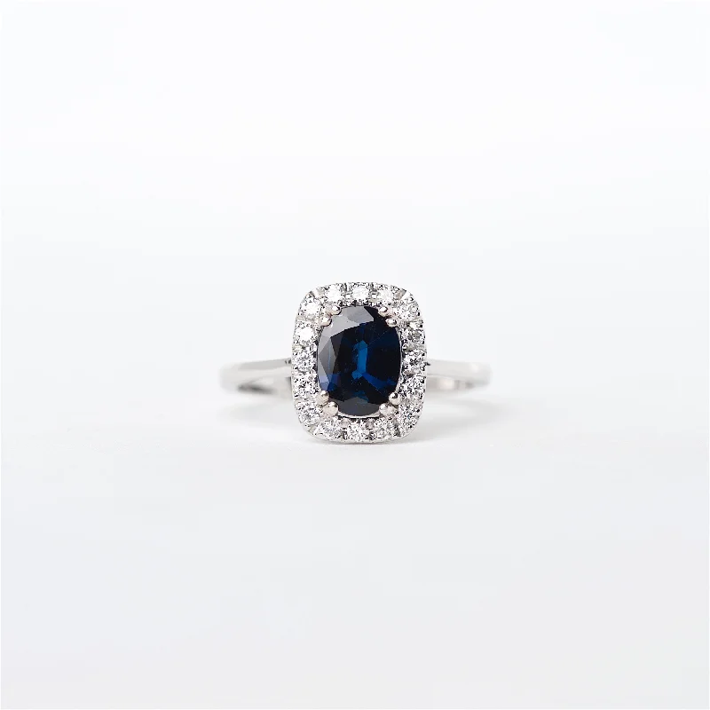 heart-shaped diamond engagement rings for women-The Genesis - 14K Blue Sapphire and Diamond Ring