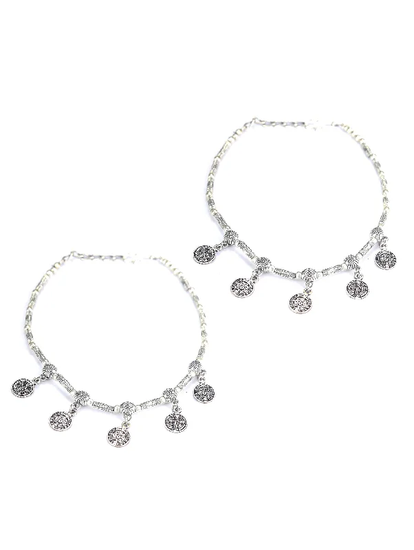 antique-style anklet for women-Priyaasi Women German Silver Plated Oxidized Anklets